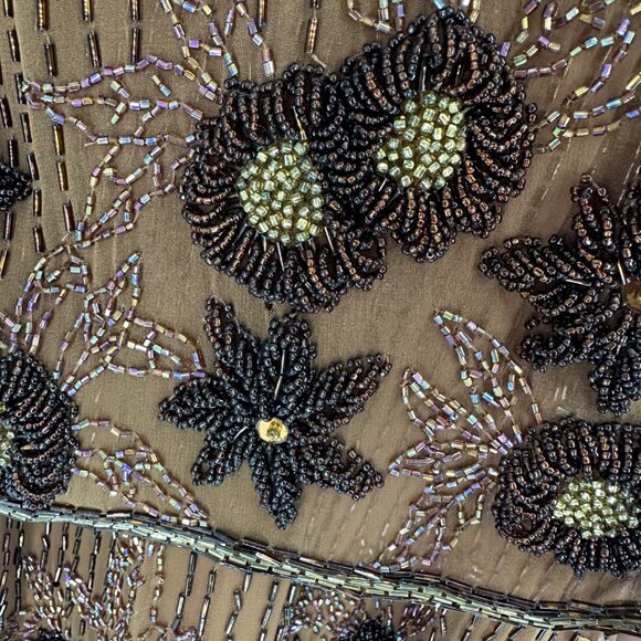 Vintage Nadine Boutique Brown Hand Beaded Sequined Silk Dress & Cardigan Set S - Picture 10 of 12